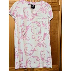Madderson London Shift Dress Sz Small‎ Pink Paisley Short Sleeve V-Neck